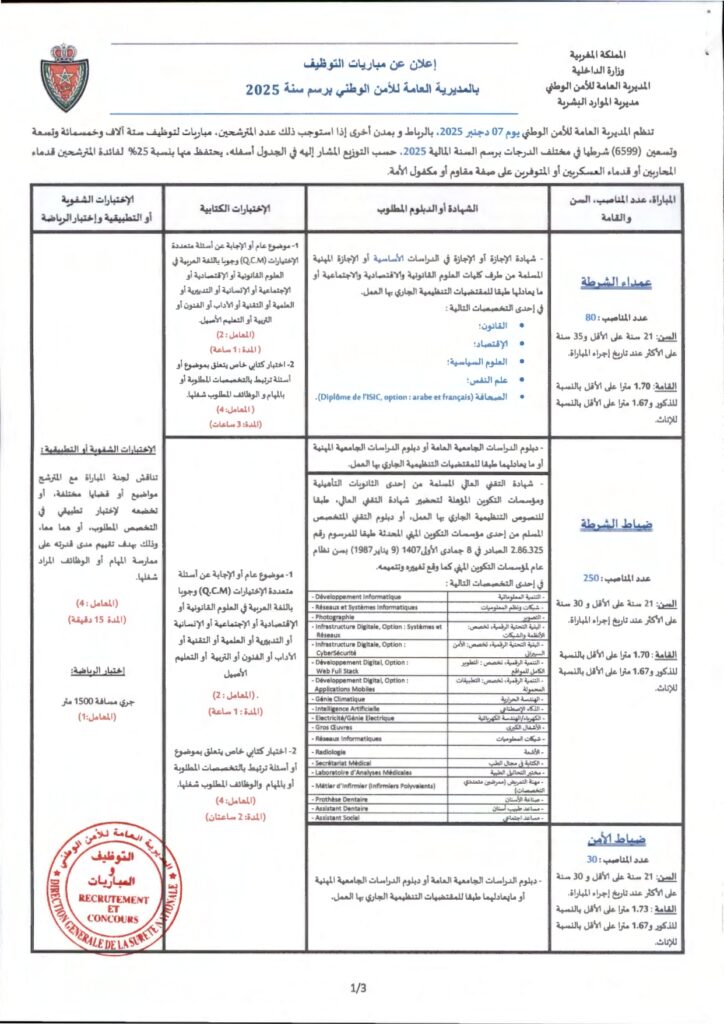 الإعلان وشرح التسجيل بمباراة الأمن الوطني الشرطة 2025
